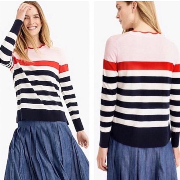 J.Crew Scallop Trimmed Pullover Striped Sweater - Picture 6 of 11